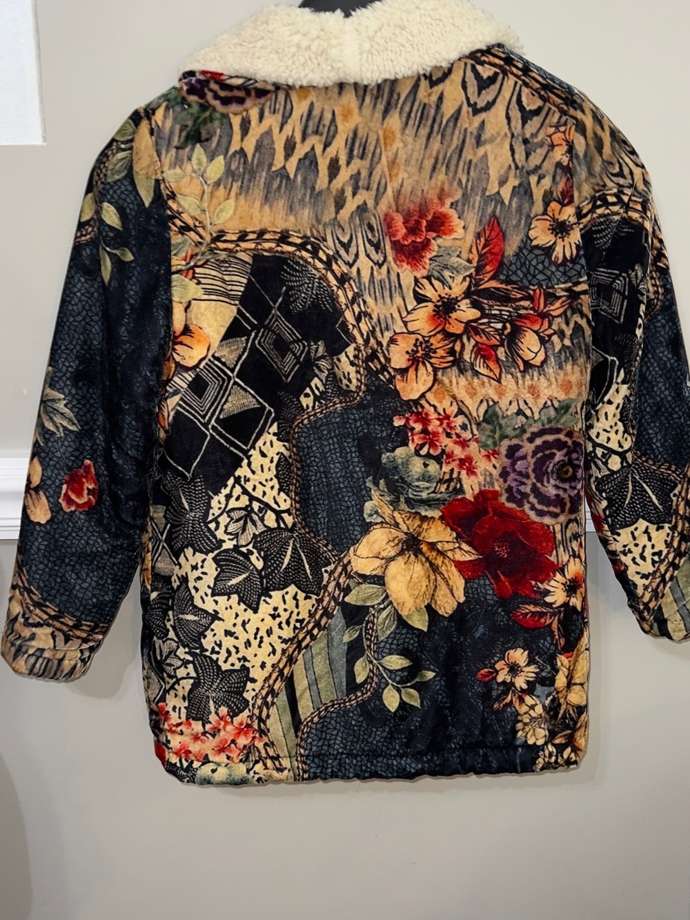 Floral Patchwork Teddy Jacket with Cream Sherpa Collar - Picture 9 of 13
